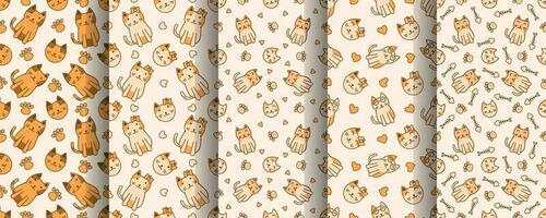 Collection of cute cat abstract seamless pattern vector