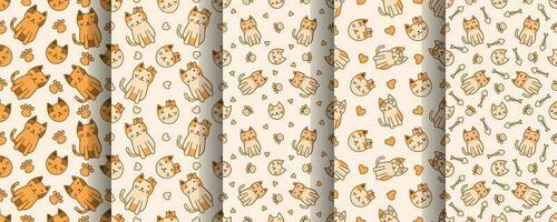 Collection of cute cat abstract seamless pattern vector