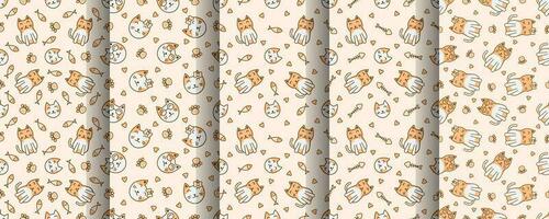 Collection of cute cat abstract seamless pattern vector