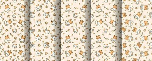 Collection of cute cat abstract seamless pattern vector