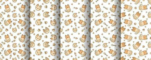 Collection of cute cat abstract seamless pattern vector