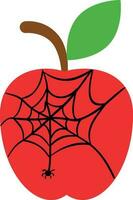 An apple with a web and a spider for decoration. vector