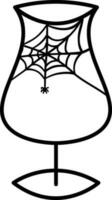 A glass with a cobweb and a spider for Halloween. vector