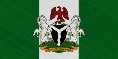 bandera y Saco de brazos de federal república de Nigeria en un texturizado antecedentes. concepto collage. foto