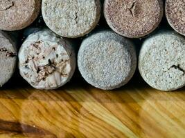 Wine corks. Background or texture depicting various wine corks. photo