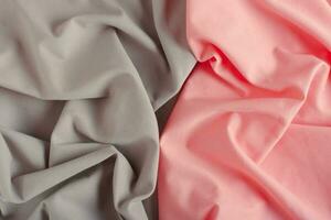 Gray green and pink crumpled cotton fabric background photo