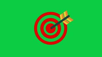 a arrow hitting center of red bullseye target animation on green screen background video