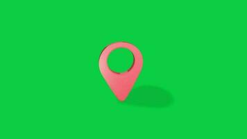 3d red location icon rotating with shadow animation isolated on green screen background video