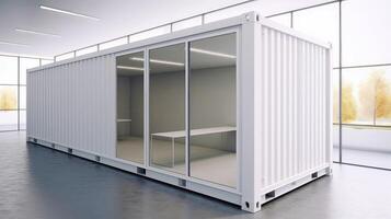 Mobile office buildings or container site office for construction site. Shipping container. Portable house and office cabins, illustration photo