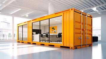 Mobile office buildings or container site office for construction site. Shipping container. Portable house and office cabins, illustration photo