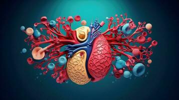 3D illustration of the human organ systems, Human internal organs. Anatomy. Nervous, circulatory, digestive, excretory, urinary,and bone systems. Medical education concept, Generative AI illustration photo