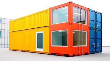 Mobile office buildings or container site office for construction site. Shipping container. Portable house and office cabins, illustration photo