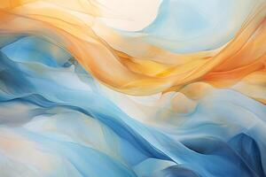 abstract background with blue, yellow and orange paint in water. with AI generated. photo