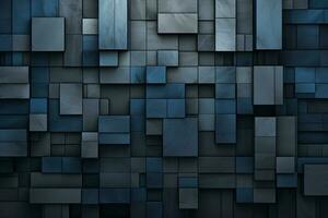 Dark blue abstract background made of cubes with AI generated. photo