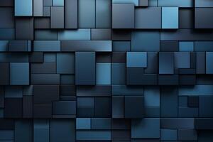 Dark blue abstract background made of cubes with AI generated. photo