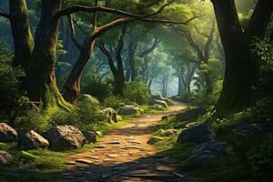 Beautiful summer mountain landscape with a river background with . photo