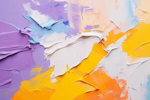 Abstract background of acrylic paint in yellow, purple and blue colors with . photo