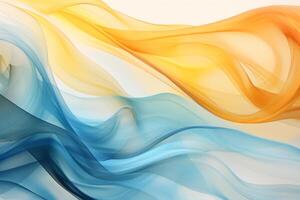 Marble abstract acrylic background. Blue, gold and white overflowing colors with . photo