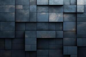 Dark blue abstract background made of cubes with AI generated. photo