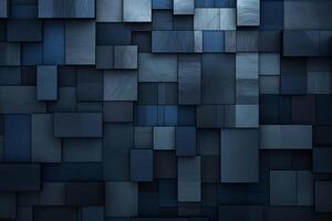 Dark blue abstract background made of cubes with . photo