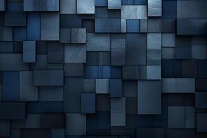 Dark blue abstract background made of cubes with AI generated. photo