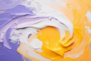 Abstract background of acrylic paint in yellow, purple and blue colors with . photo