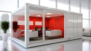 Mobile office buildings or container site office for construction site. Shipping container. Portable house and office cabins, illustration photo
