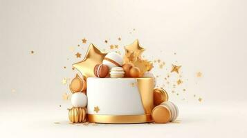 3d ilustración de oro linda cumpleaños pastel, dulce pastel para un sorpresa cumpleaños, para aniversario y celebracion ,madre día, enamorado día, pastel, magdalena, generativo ai ilustración foto