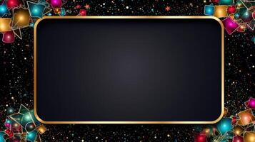 Christmas border frame card template with dark background, concept with festive ornaments.composition with copy-space, illustration photo