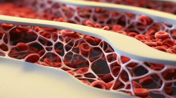 3D illustration mockup of the human organ systems, circulatory, digestive, red and white bloodcells wtih blurred backgroun. Medical education concept, Generative AI illustration photo