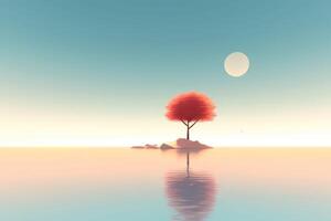 Abstract illustration minimalist landscape, alone tree in clear nature landscapeAbstract illustration minimalist landscape, Alone tree in clear nature landscape, Generative AI illustration photo