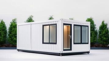 Mobile office buildings or container site office for construction site. Shipping container. Portable house and office cabins, illustration photo
