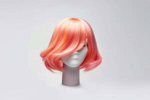 Hair wig over the plastic mannequin head isolated over the white background, mockup featuring contemporary women's hairstyles, Generative AI illustration photo