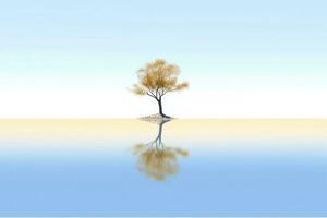Abstract illustration minimalist landscape, alone tree in clear nature landscapeAbstract illustration minimalist landscape, Alone tree in clear nature landscape, Generative AI illustration photo