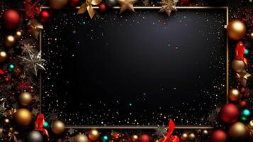 Christmas border frame card template with dark background, concept with festive ornaments.composition with copy-space, illustration photo