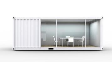 Interior of mobile container site office for construction site. Shipping container. Portable house and office cabins,Generative AI illustration photo