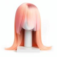 Hair wig over the plastic mannequin head isolated over the white background, mockup featuring contemporary women's hairstyles, Generative AI illustration photo