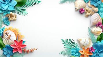 Sea elements card template, beach background design with border frame for template. composition with copy-space, illustration photo