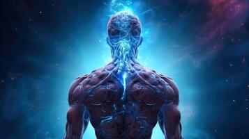 Energy of Thought. Human head emitting abstract fractal structure to illustrate working of human mind, illustration photo