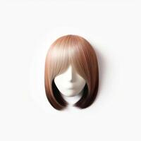 Hair wig over the plastic mannequin head isolated over the white background, mockup featuring contemporary women's hairstyles, Generative AI illustration photo