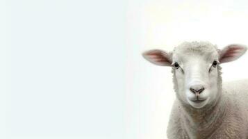 foto de un oveja en blanco antecedentes. generativo ai