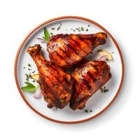Photo of BBQ Chicken on plate isolated on white background. Created by
