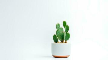 Photo of Prickly pear in minimalist pot as houseplant for home decoration isolated on white background. Generative AI