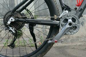 cassette and chain, Closeup bicycle gear wheels, mechanic gears cassette and chain at the rear wheel of folding bike photo