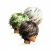 Hair wig over the plastic mannequin head isolated over the white background, mockup featuring contemporary men's hairstyles, Generative AI illustration photo