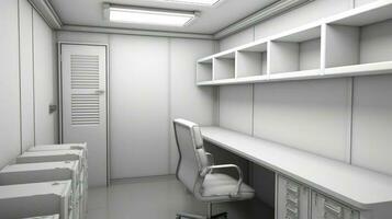 Interior of mobile container site office for construction site. Shipping container. Portable house and office cabins,Generative AI illustration photo