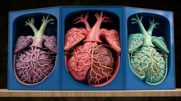 3d ilustración de el humano Organo sistemas, humano interno órganos anatomía. nervioso, circulatorio, digestivo, excretorio, urinario, y hueso sistemas médico educación concepto, generativo ai ilustración foto