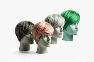 Hair wig over the plastic mannequin head isolated over the white background, mockup featuring contemporary men's hairstyles, Generative AI illustration photo