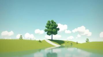 Abstract illustration minimalist landscape, alone tree in clear nature landscapeAbstract illustration minimalist landscape, Alone tree in clear nature landscape, illustration photo