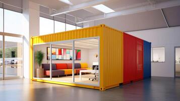 Mobile office buildings or container site office for construction site. Shipping container. Portable house and office cabins, illustration photo